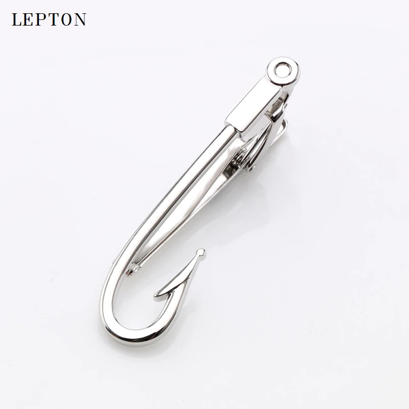 Lepton Tie Clip Business Jewelry Fishing Necktie Clasp Polished Silver Color Hook Tie Bar Pin Wedding Slim Tie Clip For Mens
