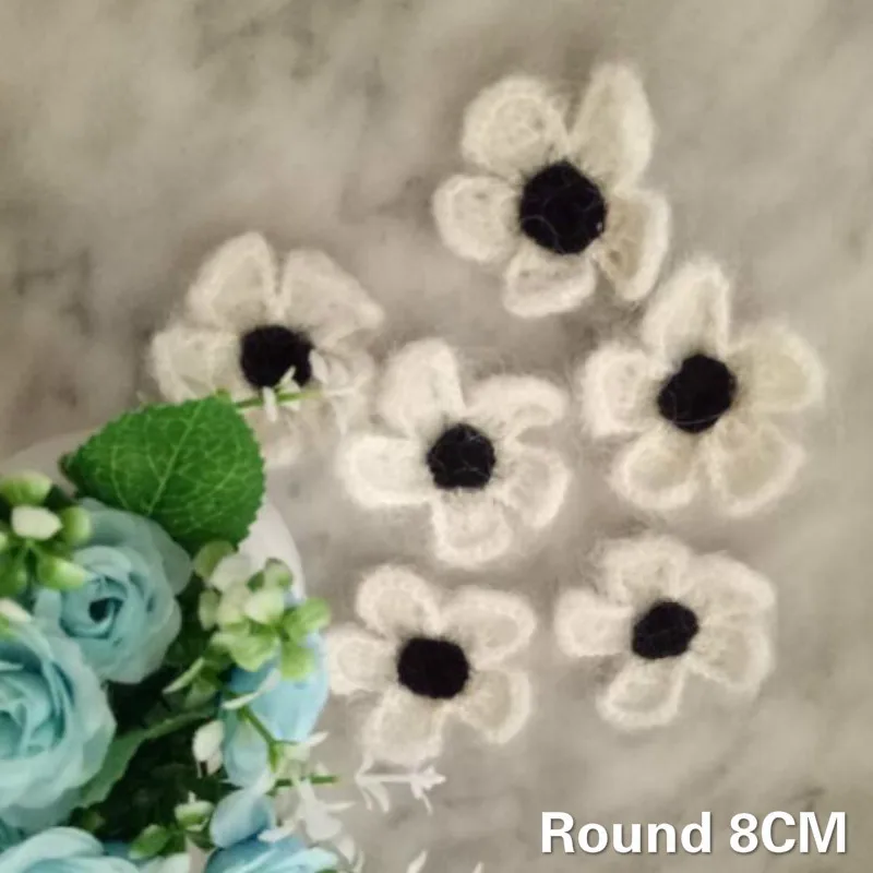 

3PCS 8CM Round Handmade Crochet Guipure Lace Applique 3D Flowers Collar Sweater Blouse Wedding Dress Head Veil DIY Sewing Decor