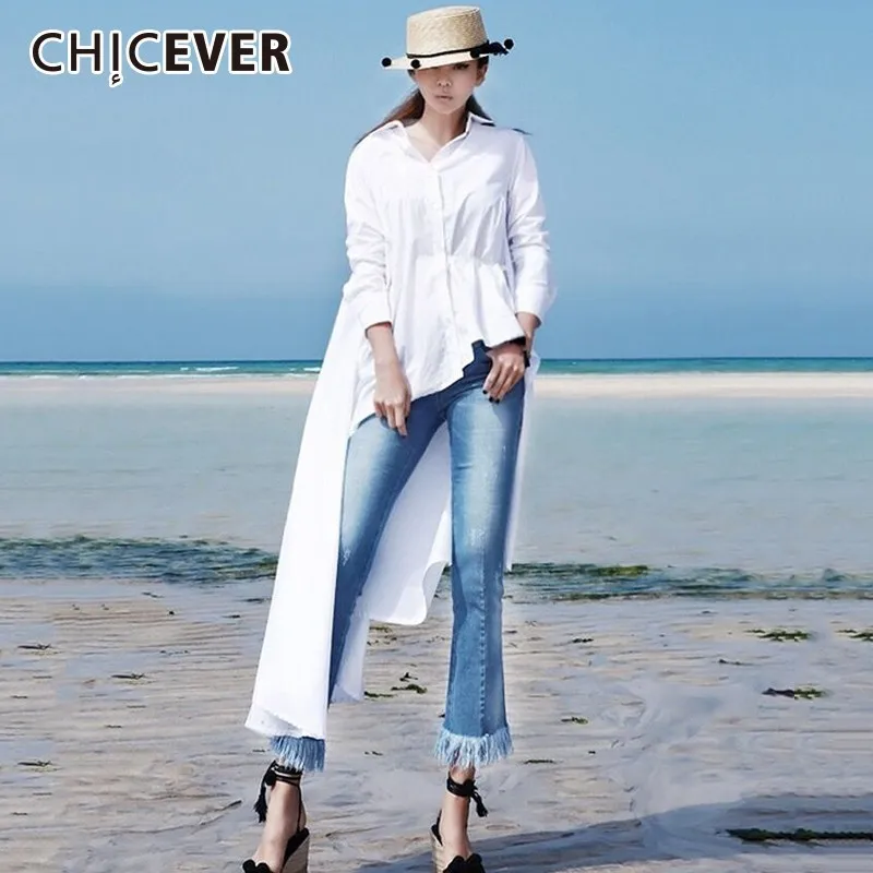 CHICEVER 2019 новые весенние белые блузки Топы женские рубашки с лацканами длинным