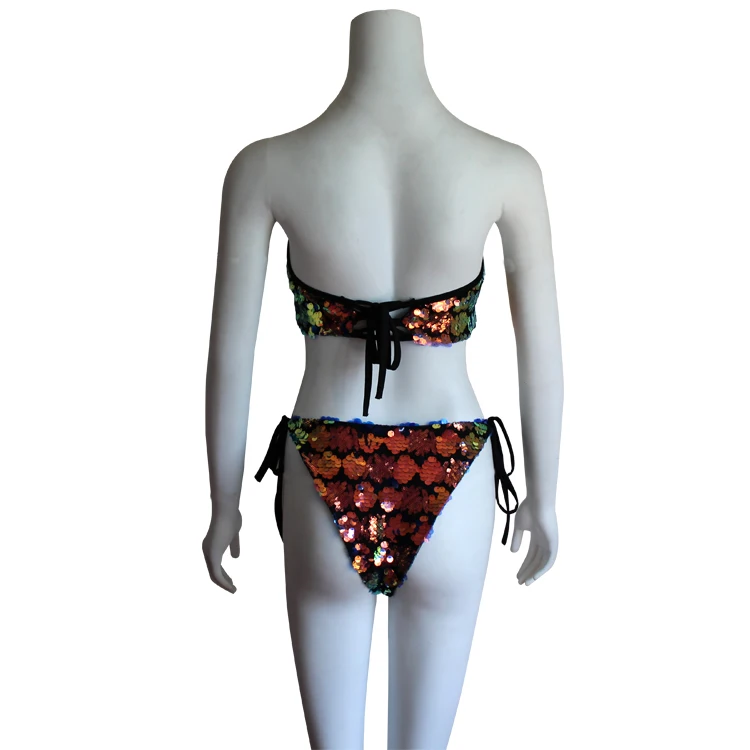 

2019 Sexy Bikini Set Sequins Swimwear Women New Swimsuit Strapless Bandage Thong Biquini Summer Women Bathing Suit Beachwear
