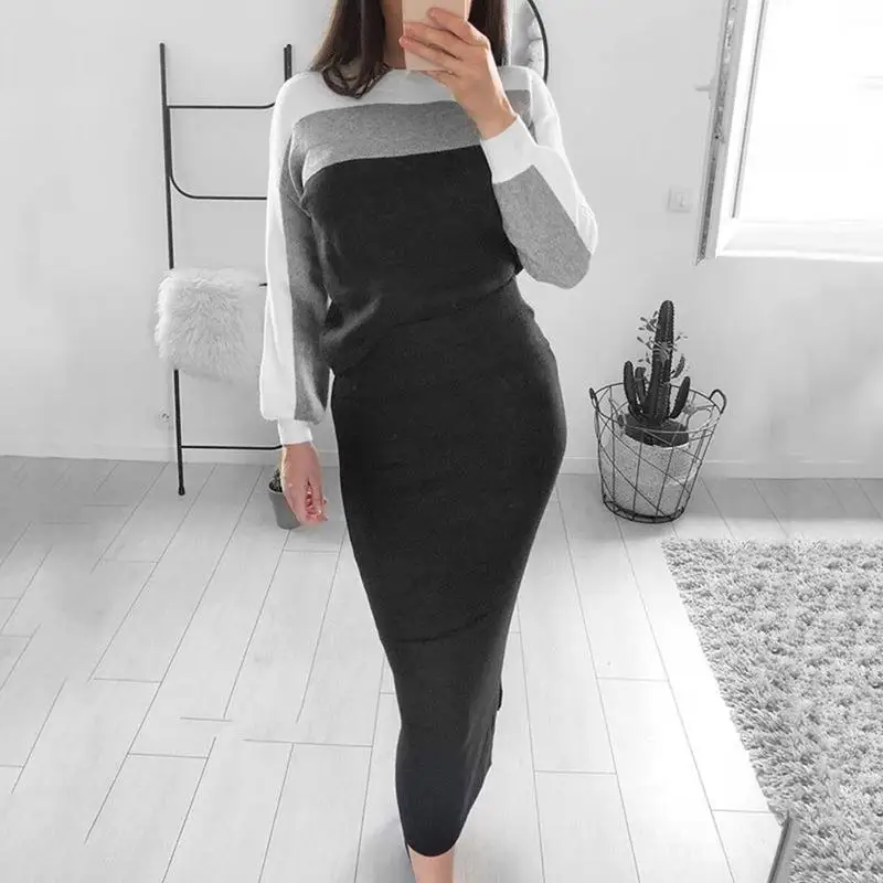 2018 осеннее Сексуальное Женское Платье До Колена с цветными блоками Sheer MeshBoho