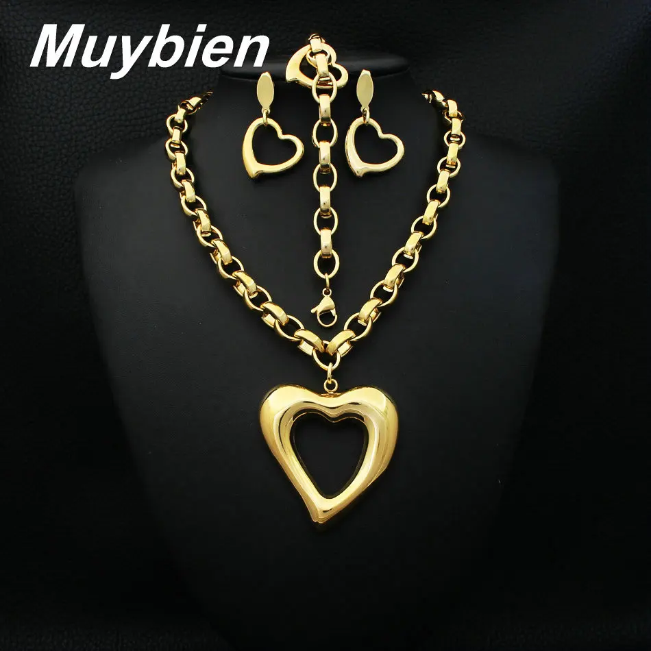 Newest Fashion Jewelry Stainless Steel Sets Heart Pendant Necklace Earrings For women &amp girls SFXJBDDC | Украшения и