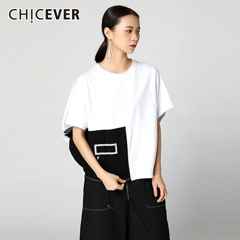 CHICEVER 2020 Повседневная Женская футболка для женщин топ хлопковые рукава летучая