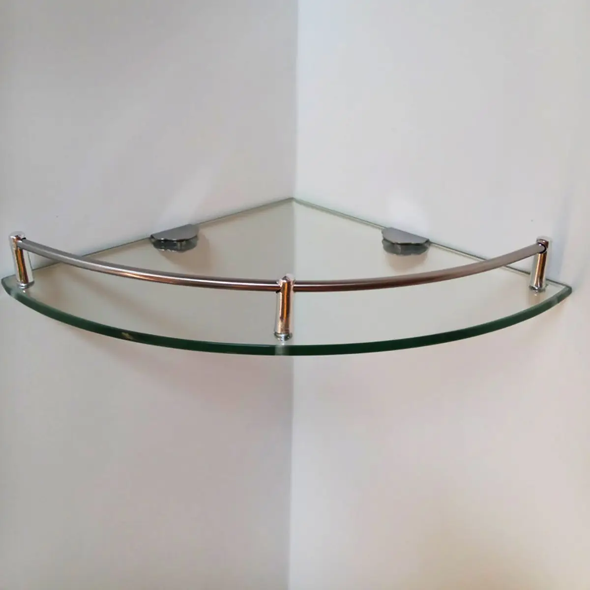 

Bathroom Glass Bath Shower Triangular Shelf Holder Organizer Single Layer Modern Style Glass Bathroom Shelves