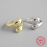s925 sterling silver ring cold wind minimalist smooth water drop opening female ring