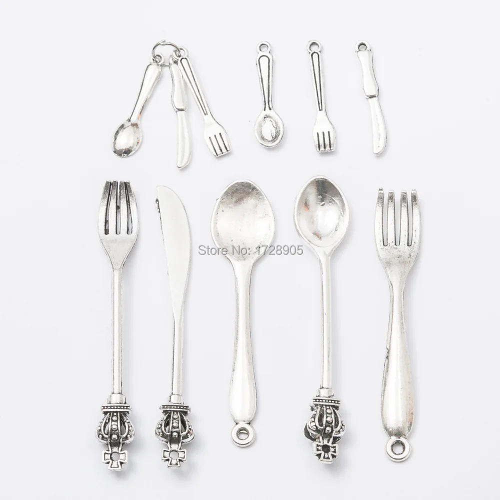 

Charms Fork Spoon 10 pcs High Quality Metal Silver Tone Tableware Spoon For DIY Jewelry Classical Jewelry making finding