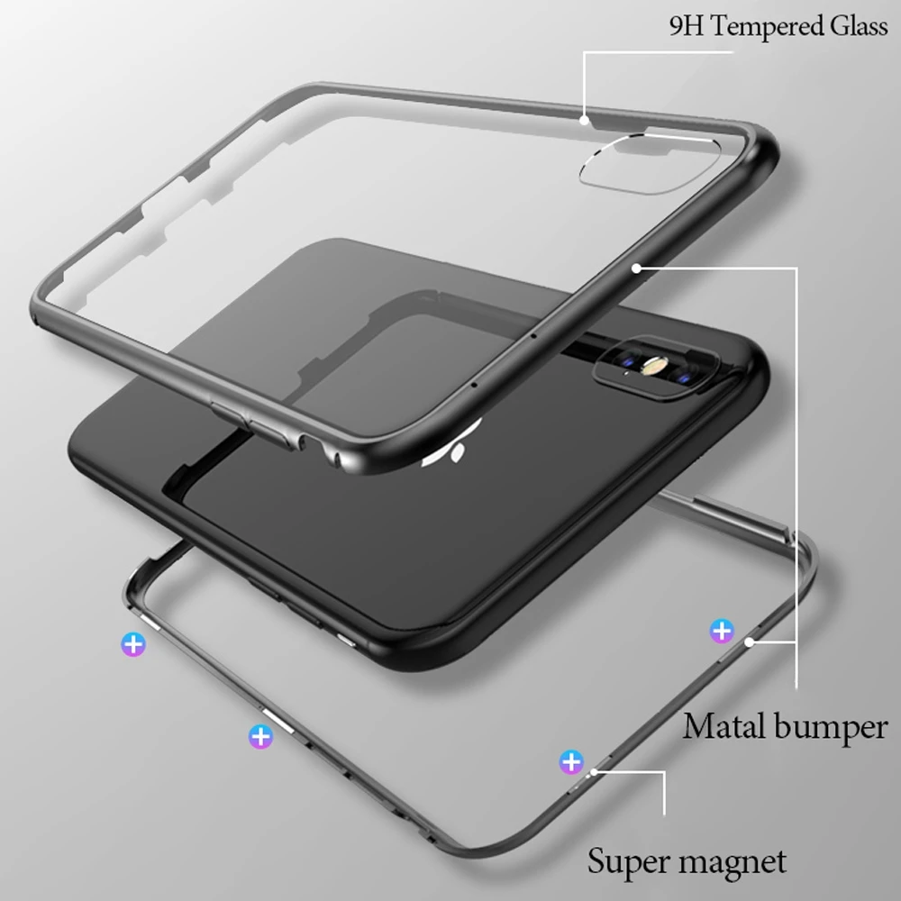 CASEIER Магнитный чехол для мобильного телефона iPhone X Xr Xs Max из закаленного стекла 8 7 6