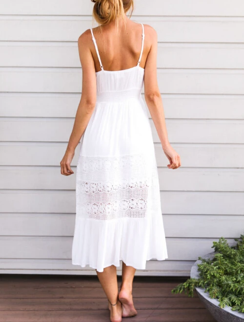 Женское белое кружевное платье Boho Summer вечерние ремешком вечернее свадебное