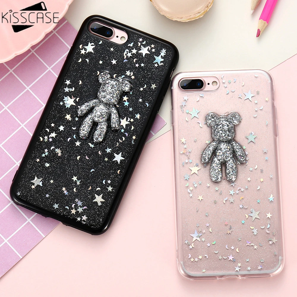 Мягкий чехол KISSCASE 3D Bear Star для iPhone 8 6 6s 7 Plus милый Блестящий силиконовый 7| |