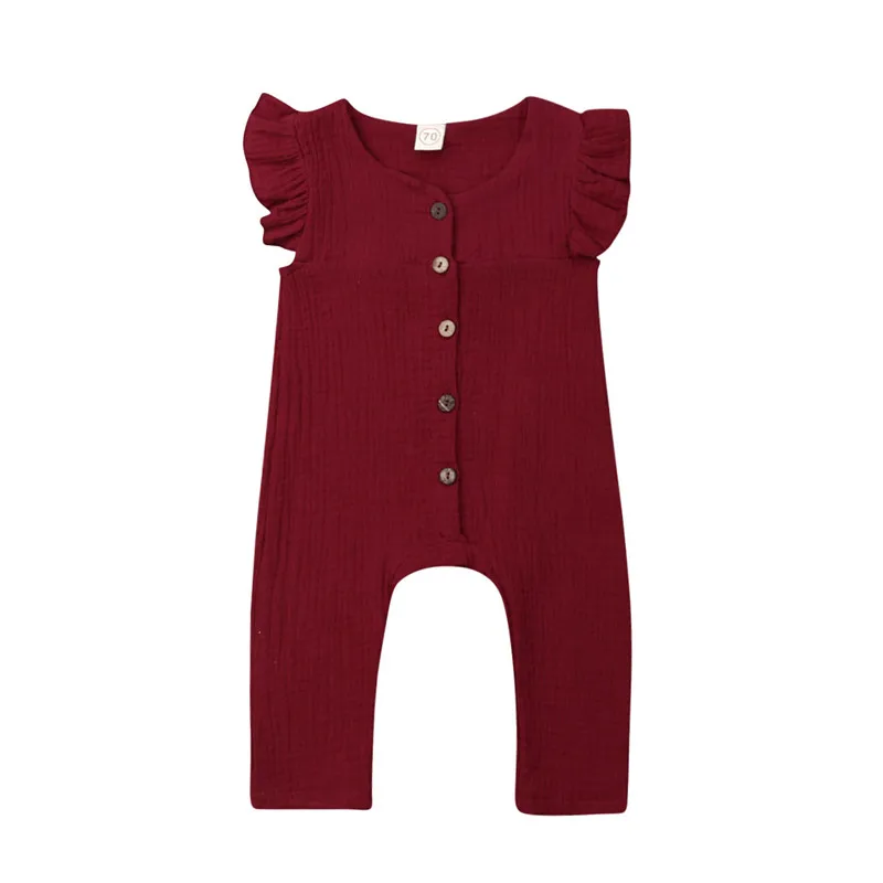 Летний милый однобортный комбинезон для новорожденных девочек однотонный с