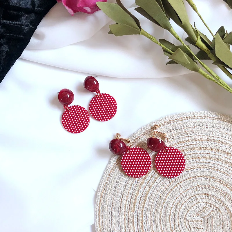 UJBOX 2019 геометрические круглые свадебные серьги женские красные акриловые белые
