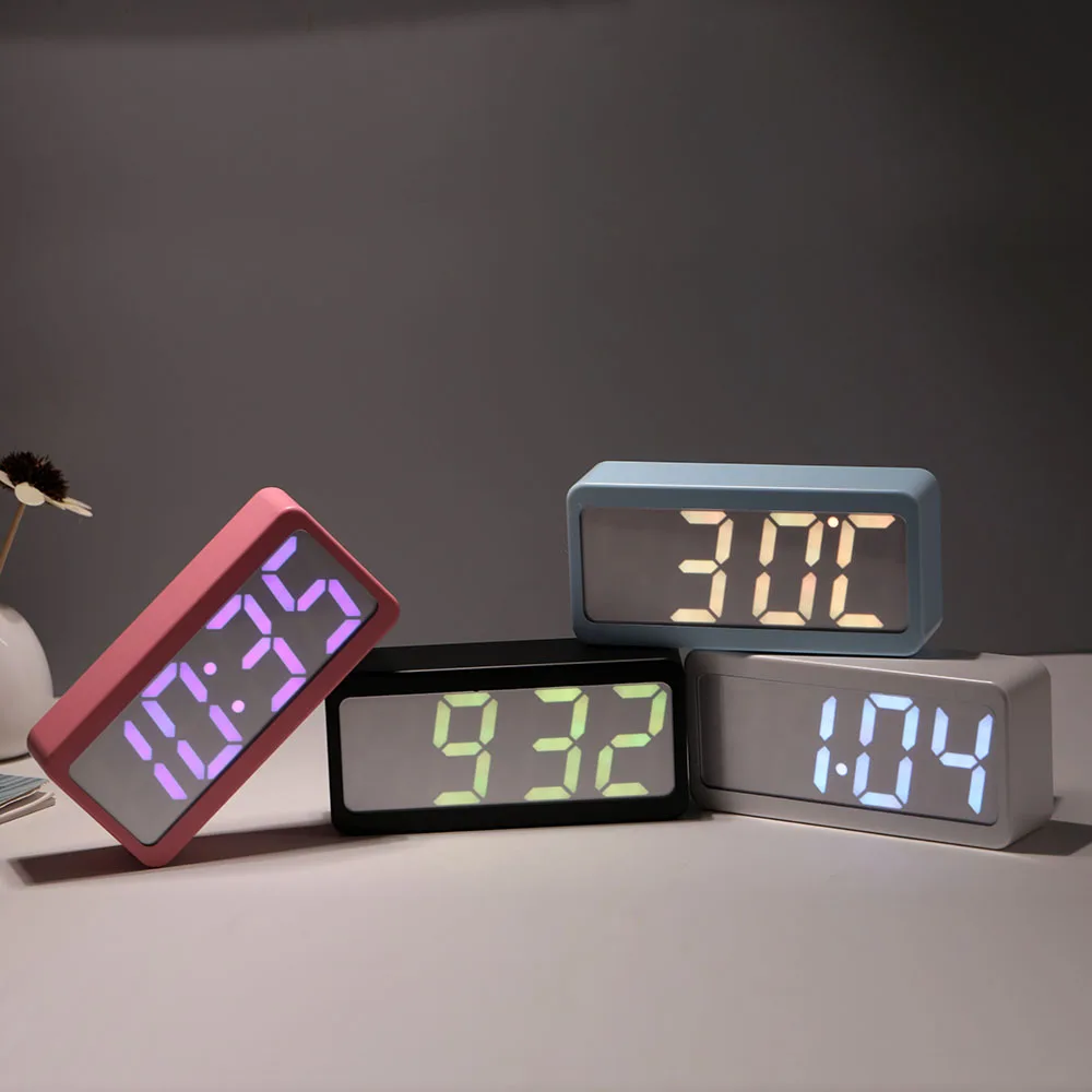 Двойной источник питания цифровой RGB светодиодный Настольный будильник