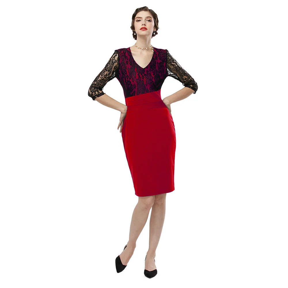 2019 женское платье VESTLINDA элегантное с коротким кружевным рукавом и V-образным
