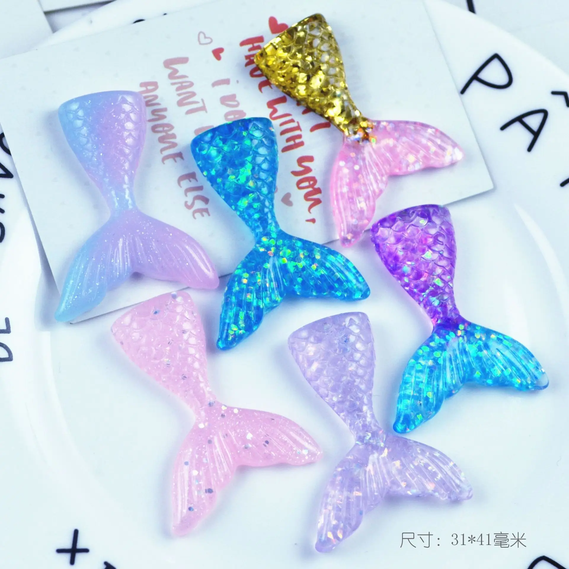 New 32*41mm Resin Fish Tail Pendant Chain Necklace Diy Accessories Cream Color Earrings Material Pearl Jewlery Making 5pcs/bag | Украшения
