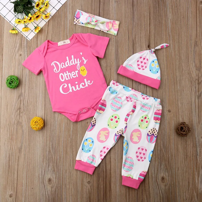 Focusnorm New Fashion 3Pcs Newborn Baby Boy Girl Clothes Set Easter Outfits Short Sleeve Romper Pants | Детская одежда и обувь