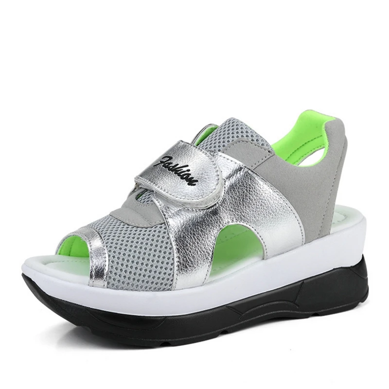 Босоножки на танкетке Новинка лета 2019 дышащие Туфли качалки корейские модные