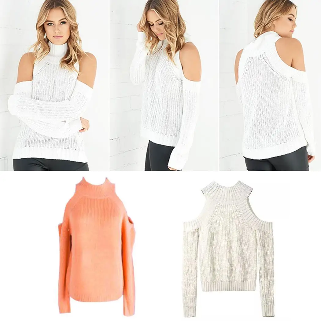 Women Fashion Sweater Long Sleeve Off Shoulder Turtleneck Solid Relaxed Knitted Pullover Casual Top Thick | Женская одежда