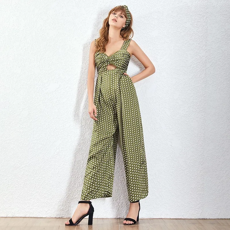 TWOTWINSTYLE летний сексуальный женский комбинезон в горошек без рукавов высокая