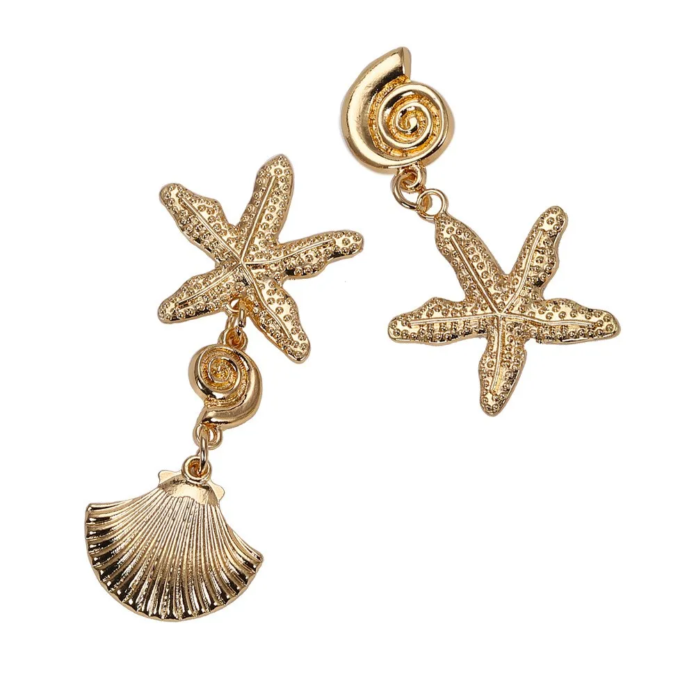 Fashion Women Gold Starfish Conch Big Circle Drop Earrings High Quality Bohemian Style Shell Dangle | Украшения и аксессуары