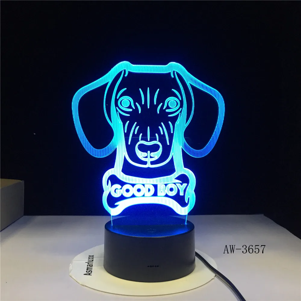 Beagle bассет Хаунд Мопс щенок собака 3D светодиодный ночсветильник RGB USB лампа 7