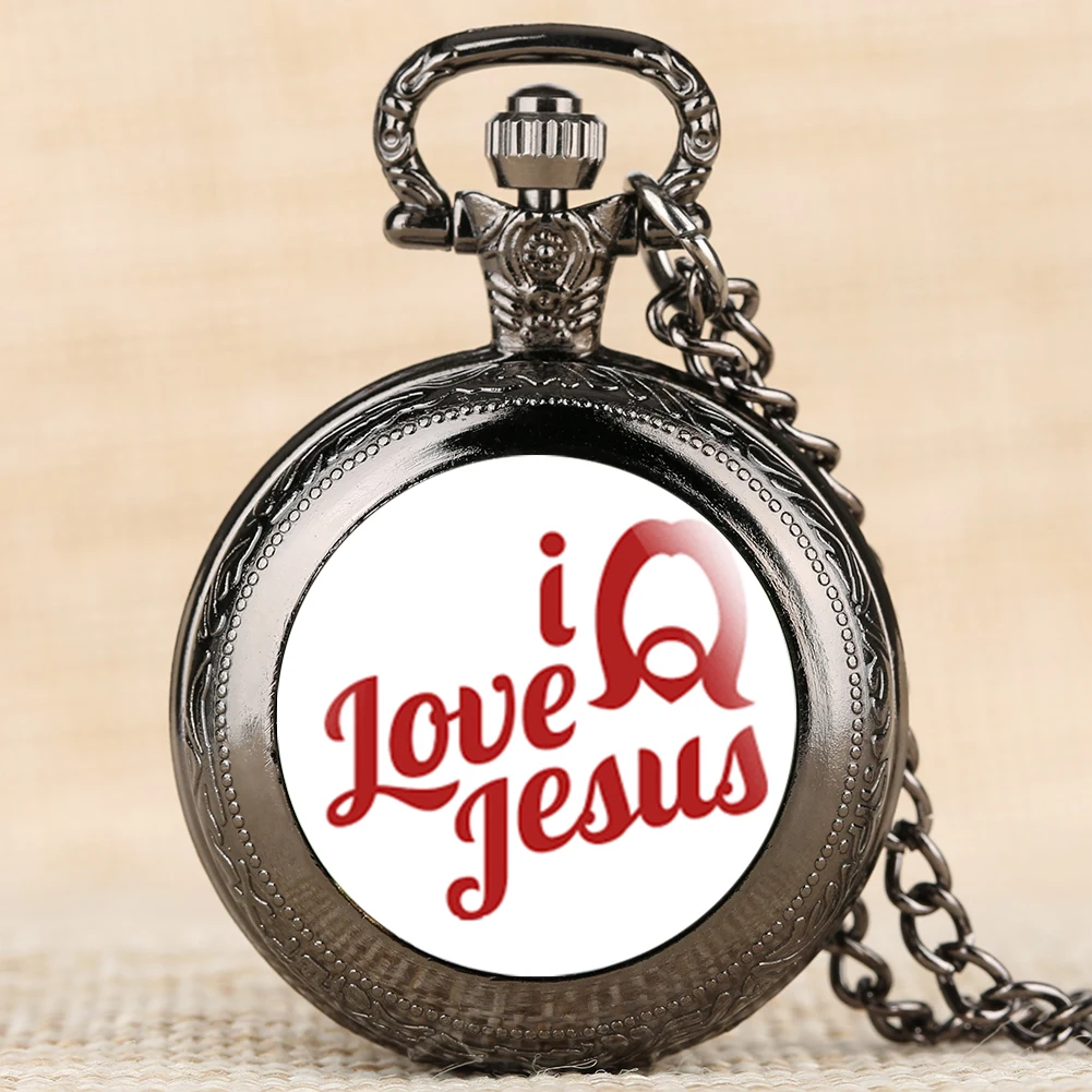 

Retro I love Jesus Series Pocket Watch for Men Women Quartz Analog Watches for Friend Pendant Link Chain for Children