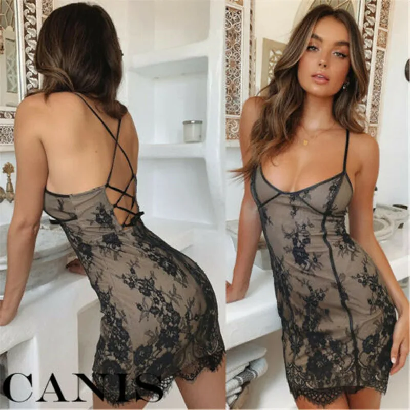 Women's Bandage Bodycon Sleeveless Evening Party Sexy Lace Spaghetti Strap printed Short Mini Dress | Женская одежда