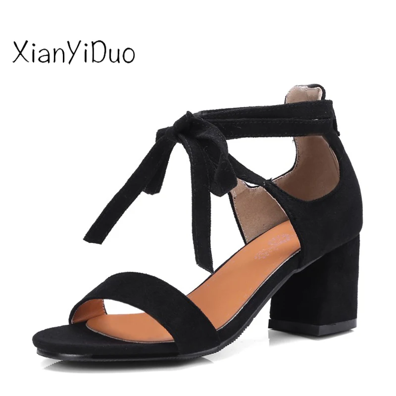 Xianyiduo/Новинка лета 2019 женская обувь босоножки на высоком каблуке с закрытой