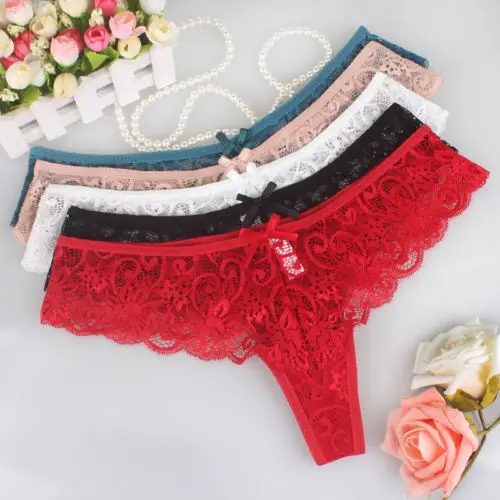 

Plus Size Black/Red/Skin Panties Sexy Women Ladies Lace V-string Briefs Thongs G-string Lingerie Underwear Low-Rise Panties