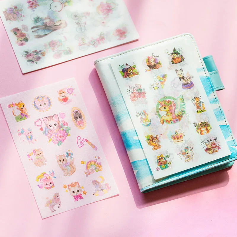 6 листов/упаковка милые наклейки для кошек Kawaii с цветами Фэнтези канцелярские