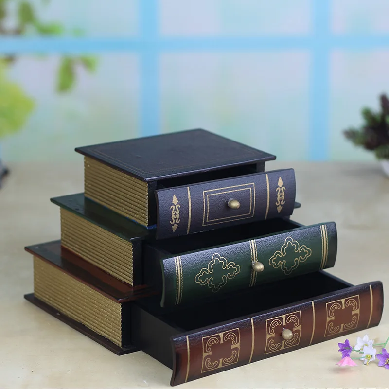 Винтажная трехслойная коробка для ювелирных изделий с книгой деревянная