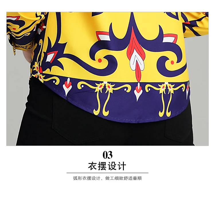 

2019 new women's clothing collar shirt long sleeve printed yellow shirts blouse tops