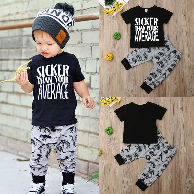 Pudcoco Boy Suit 6M-4Y 2PCS Casual Toddler Kids Short Sleeve T-shirt Tops Pants Outfits Set New |
