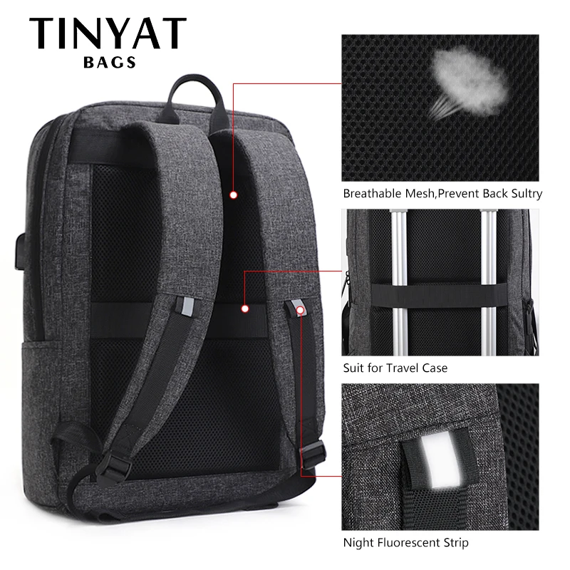 TINYAT мужские рюкзаки для ноутбука 15 6 USB сумка компьютера мужской рюкзак