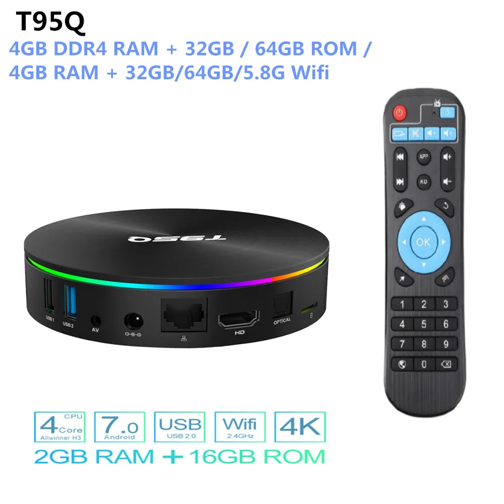 T95Q Android 8 1 Smart ТВ коробка 4 GB 64 Amlogic S905X2 ядра 2 4G и 5 ГГц Wi Fi BT4.1 1000 м H.265 K Media Player