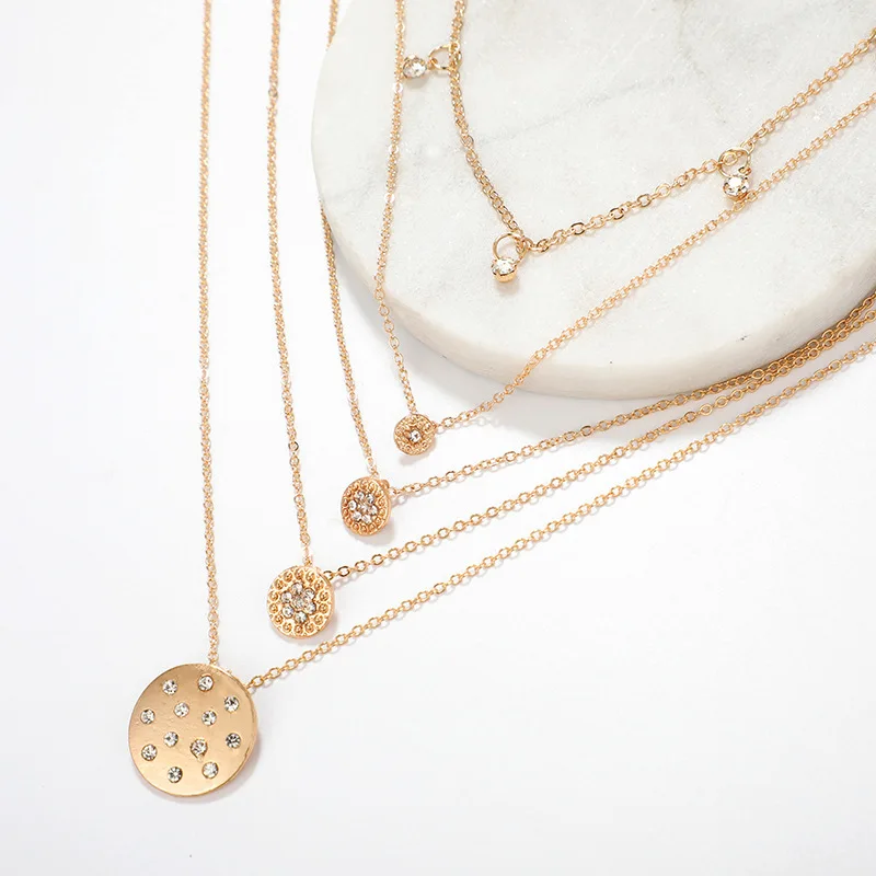 Hot Sale Rounds Crystal Layered Chocker Link Chains Necklace for Women Boho Beach Style Gold Collier Femme Trendy Jewelry 2019 | Украшения