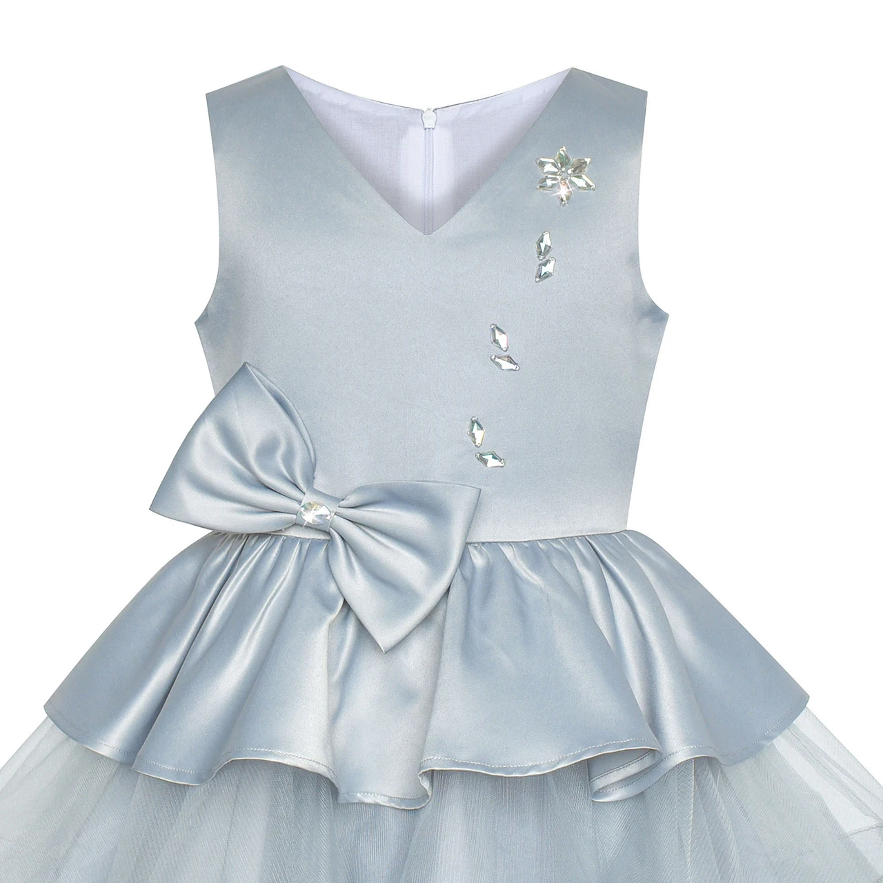 Girls Dress Gray Lustrous Satin Rhinestone Birthday Party 2020 Summer Princess Wedding Dresses Kids Clothes Pageant Sundress | Детская