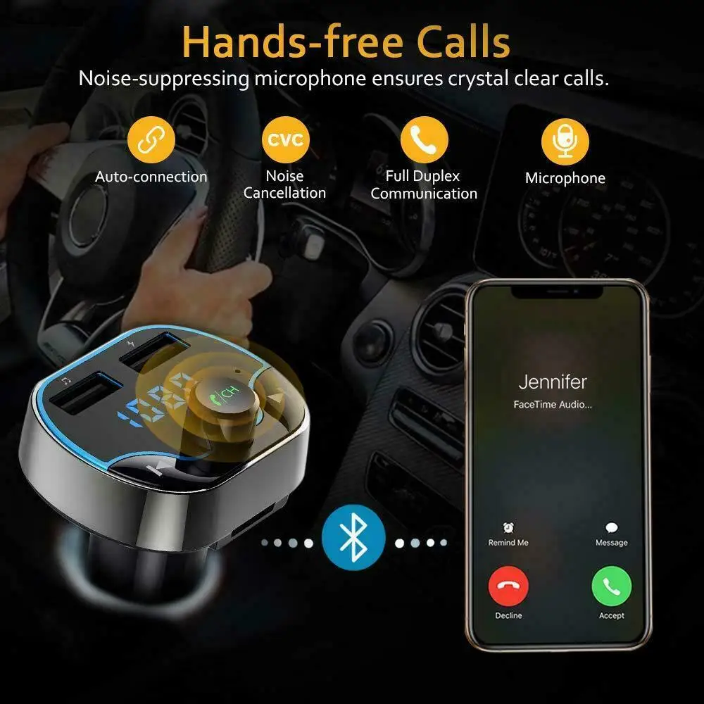 Автомобильное зарядное устройство с двумя USB разъемами для сигар Bluetooth fm