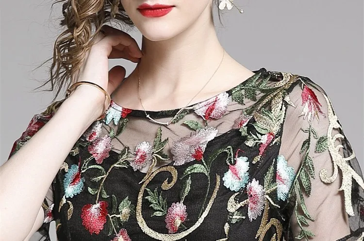 2019 летние Для женщин с цветочной вышивкой взлетно-посадочной полосы платье