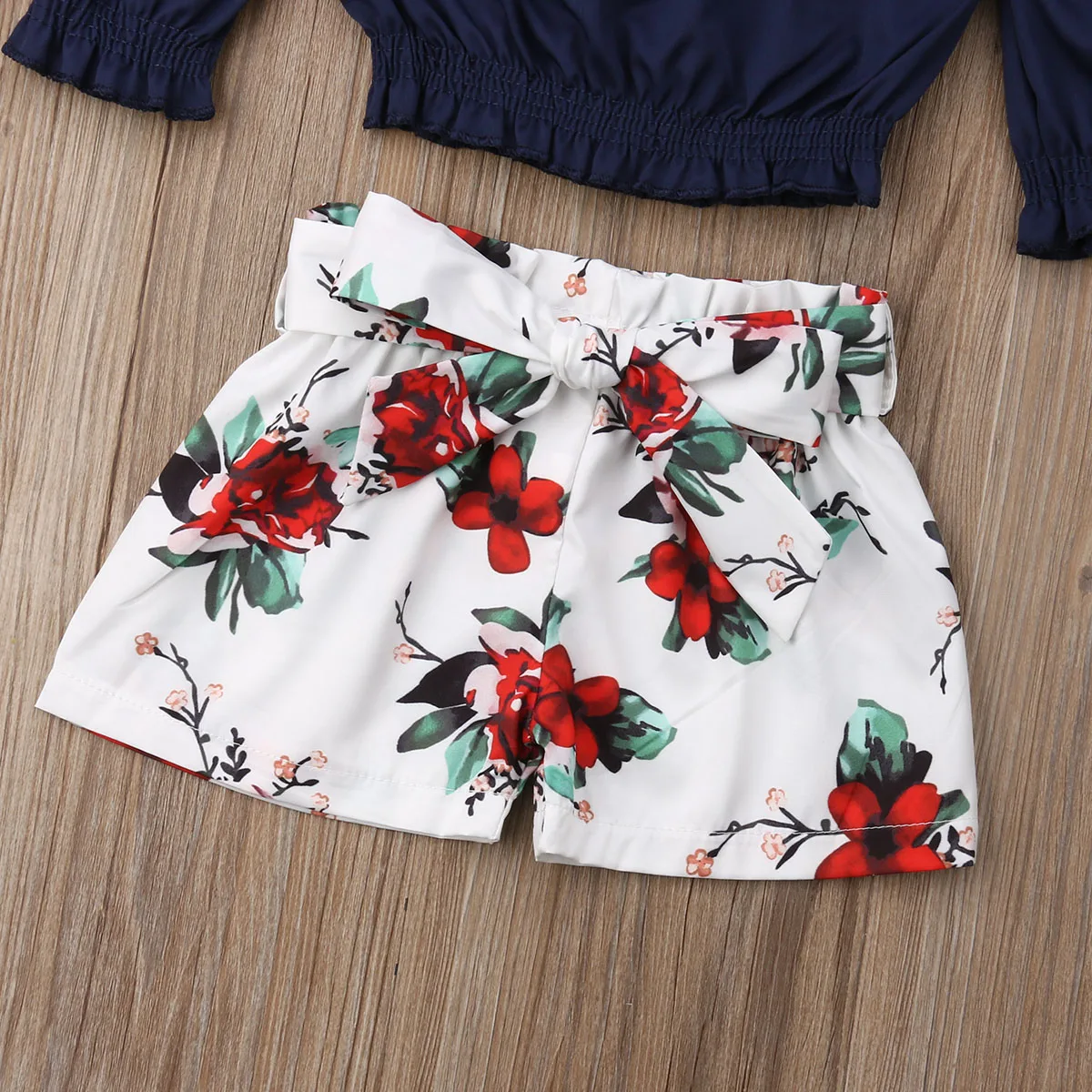 Fashion Summer Toddler Girls Clothes Flower Print Off Shoulder Crop Tops+ Bow Shorts 2pcs Infant Kids Child Outfits Sunsuit | Детская