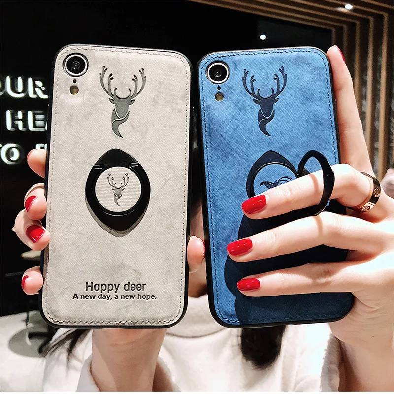 Bracket Soft Case For iphone X XS Max XR Phone Cloth Texture TPU Back Cover rx sx max 10 10s 10r Deer Shell |