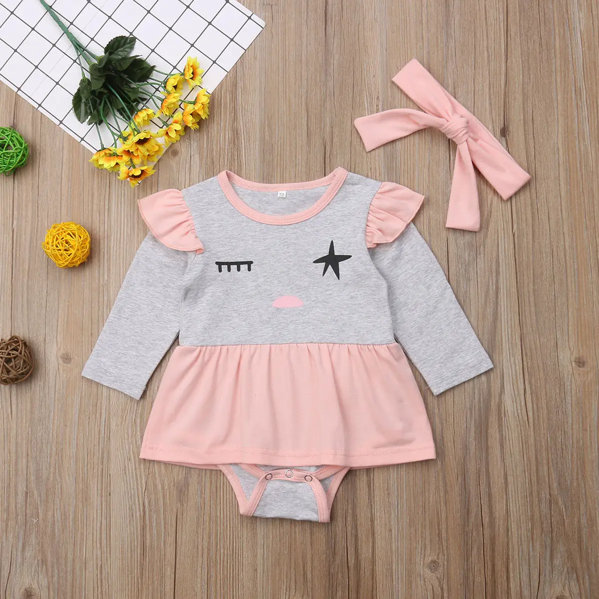 Милое хлопковое боди со смайликом для малышей маленьких девочек комбинезон с