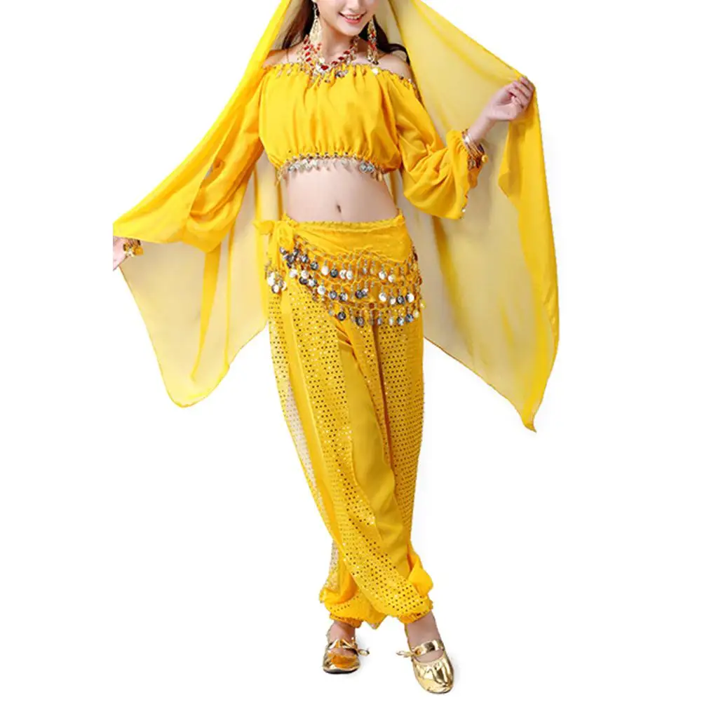 MISSKY Women Sweet Bellydance Suit Hip Scarf with Sequins Paillettes Indian Dance Perform Costume for Ladies | Тематическая одежда