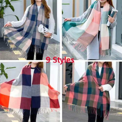 Women Long Cashmere Autumn Winter Plaid Scarf Spell Color Girl's Warm Scarves Shawl Female Fashion Wraps | Аксессуары для