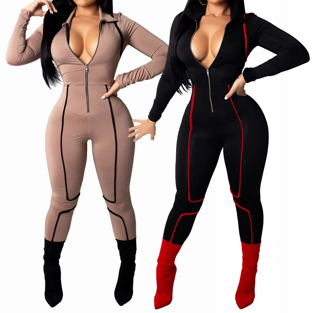2018 Long Jumpsuit Sexy Women Playsuit Tights Autumn Rompers Womens Bodysuit Deep V Neck Female Overalls | Женская одежда