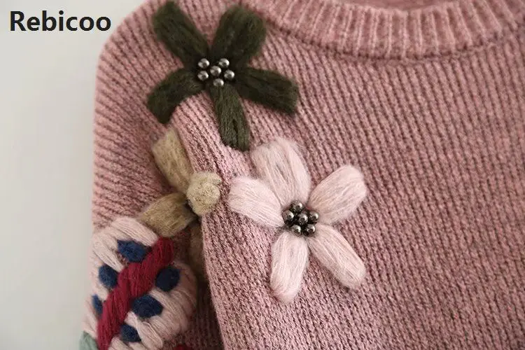 New Autumn and Winter Embroidery Sweaters Women Retro Flower Pullover Loose O-neck Sweater Female Jumpers | Женская одежда