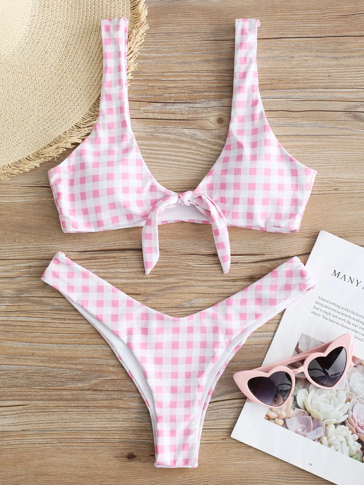 2018 новый летний купальный костюм для женщин галстук спереди плед купальники