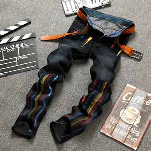 2019 мужские Модные джинсы в стиле пэчворк зауженные джинсы для мужчин новый бренд, повседневный костюм с изображением героев с ручной росписью чернила краски прямые джинсы размера плюс