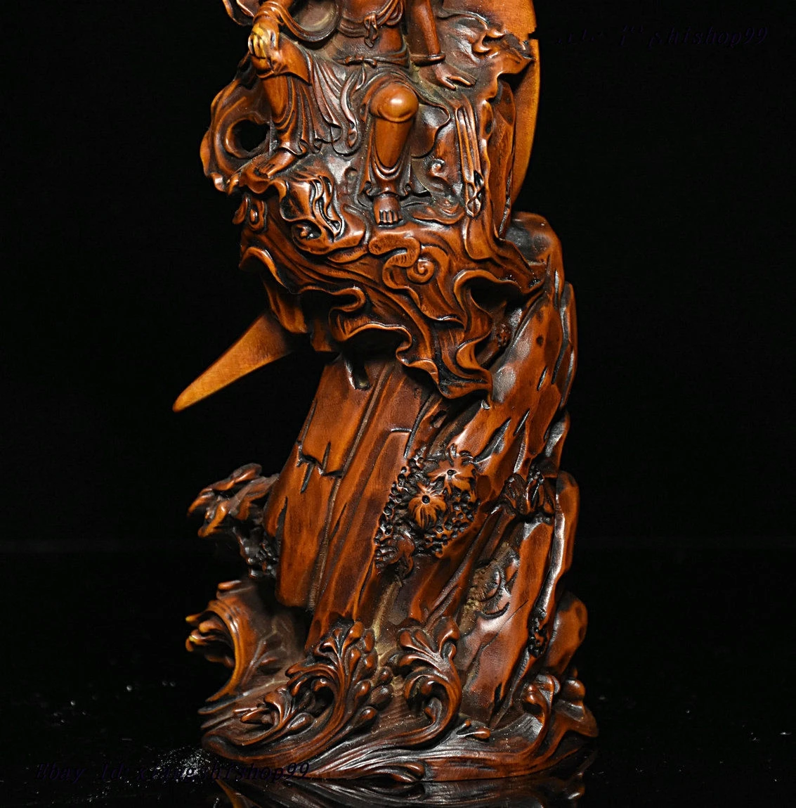 

Chinese Buddhism Boxwood Wood Carved GuanYin Kwan-yin Goddess Buddha Statue