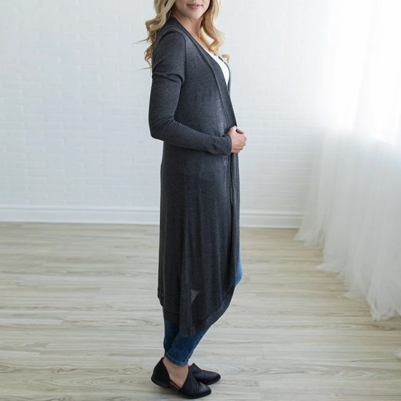 Женский кардиган с длинным рукавом однотонный длинный Повседневный Кардиган