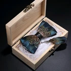Мужской комплект из галстука и перьев, с деревянной коробкой